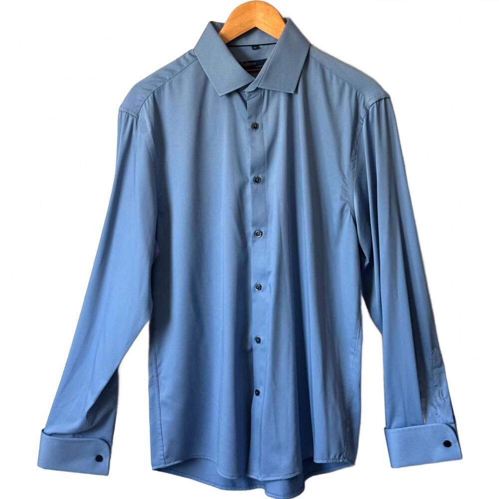 Gollnwe Dress Shirt Men's Medium French Cuff Slim Fit Bamboo‎ Fiber/Poly